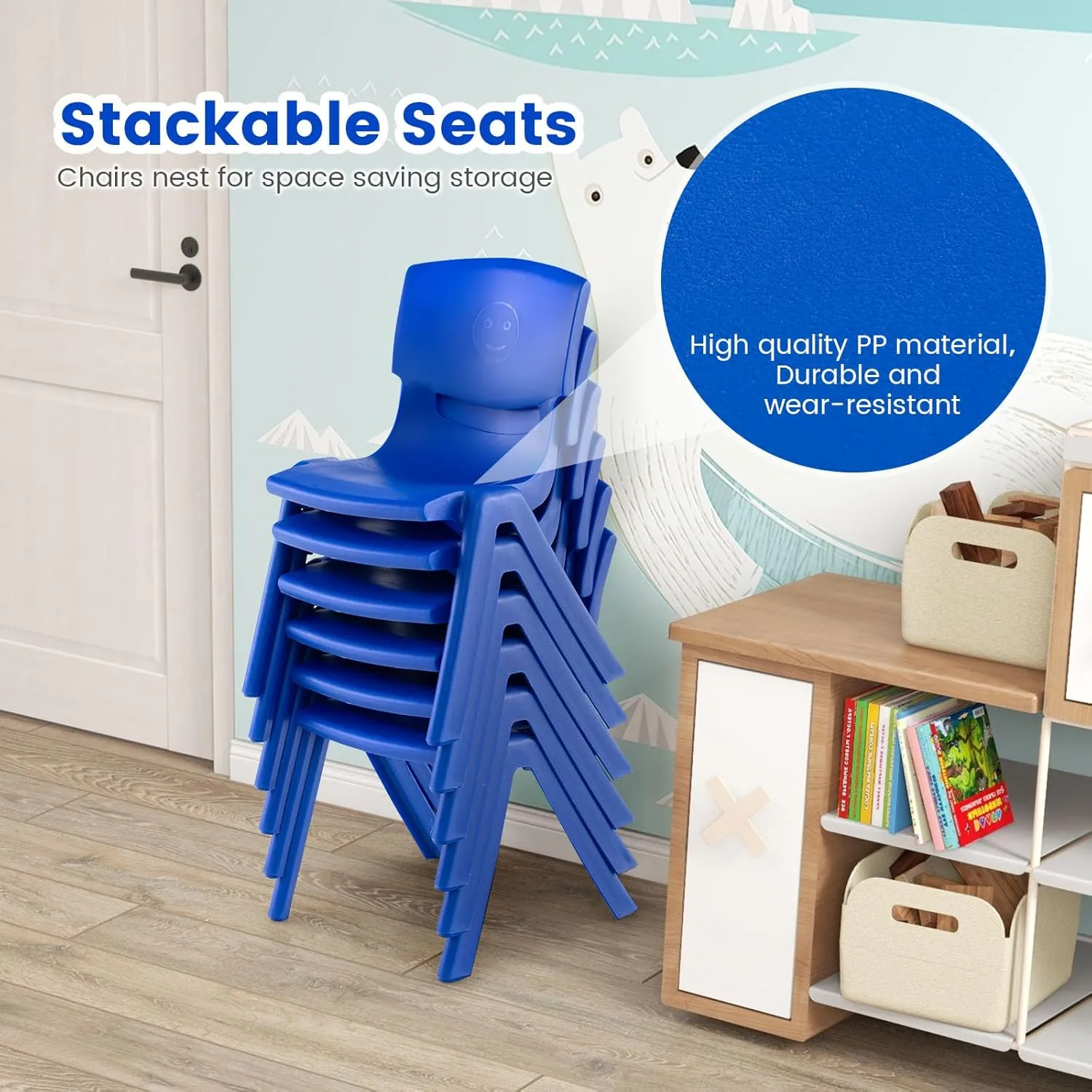 4 Pack Premium 11" H Plastic Stackable School Chairs, Toddler and Kids Chair for Daycare, School, Outdoor, Home - Red