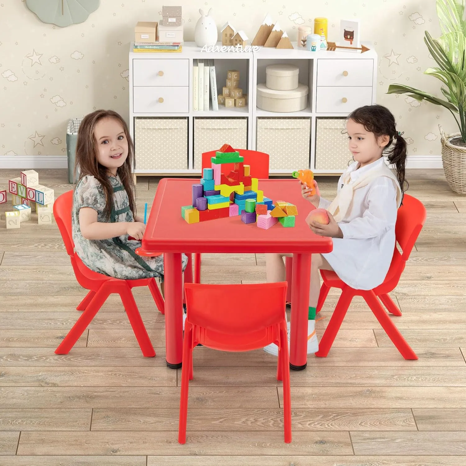 4 Pack Premium 11" H Plastic Stackable School Chairs, Toddler and Kids Chair for Daycare, School, Outdoor, Home - Red