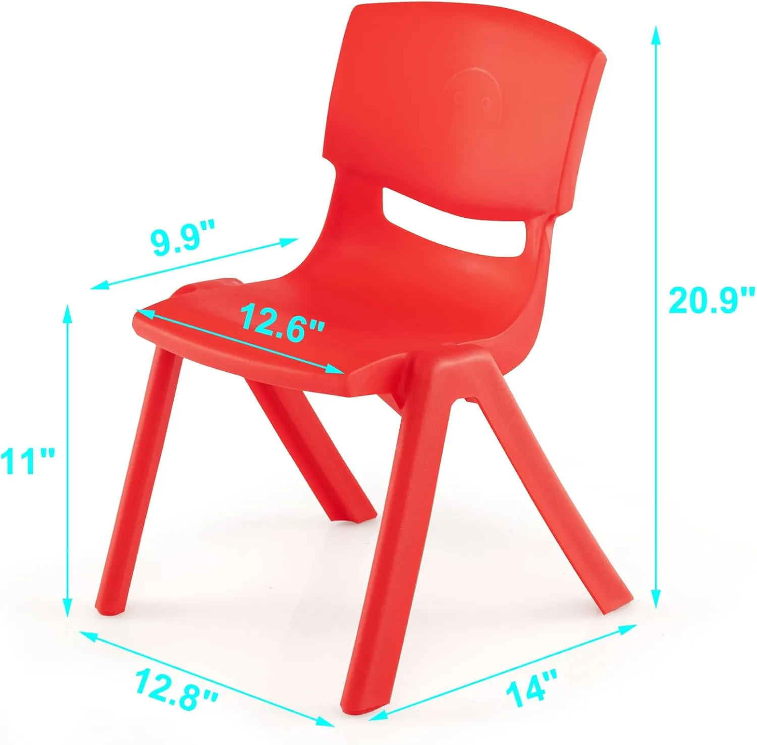 4 Pack Premium 11" H Plastic Stackable School Chairs, Toddler and Kids Chair for Daycare, School, Outdoor, Home - Red