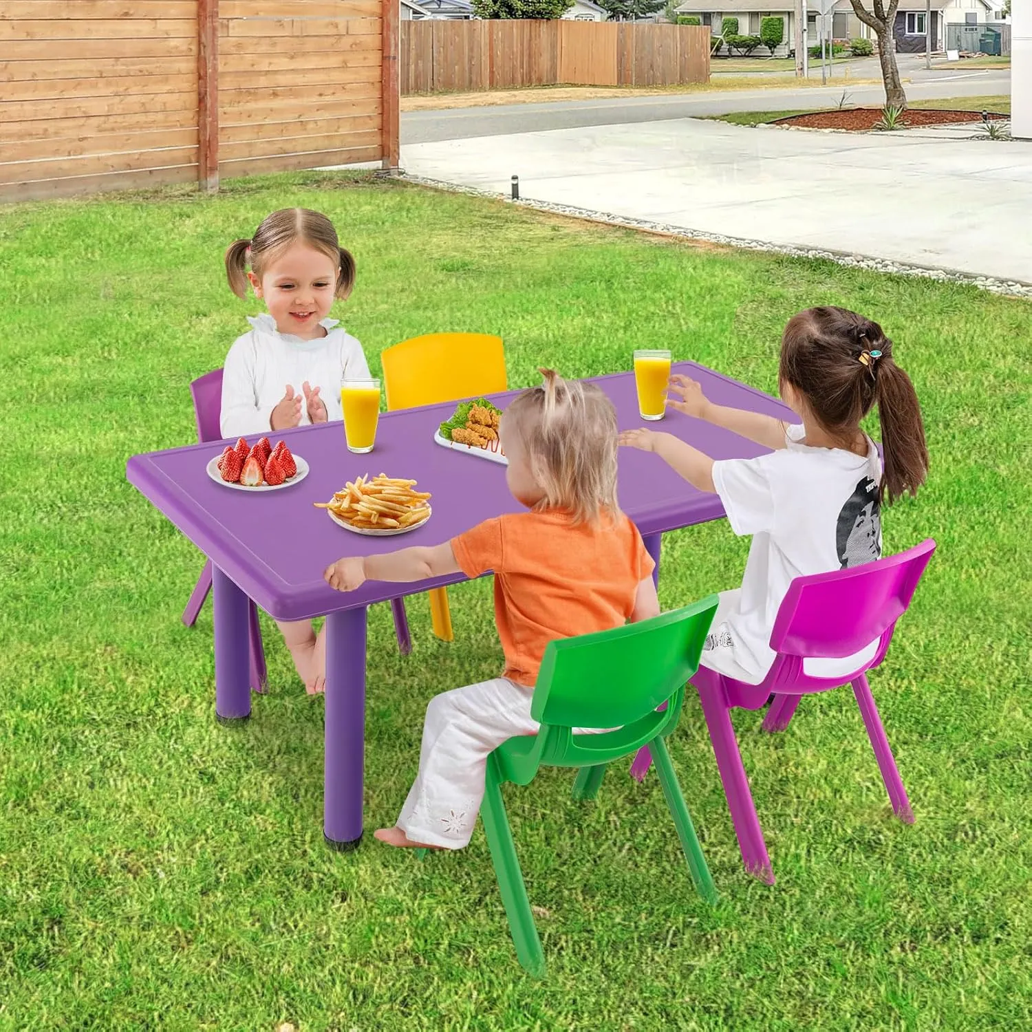 4 Pack Premium 11" H Plastic Stackable School Chairs, Toddler and Kids Chair for Daycare, School, Outdoor, Home - Red