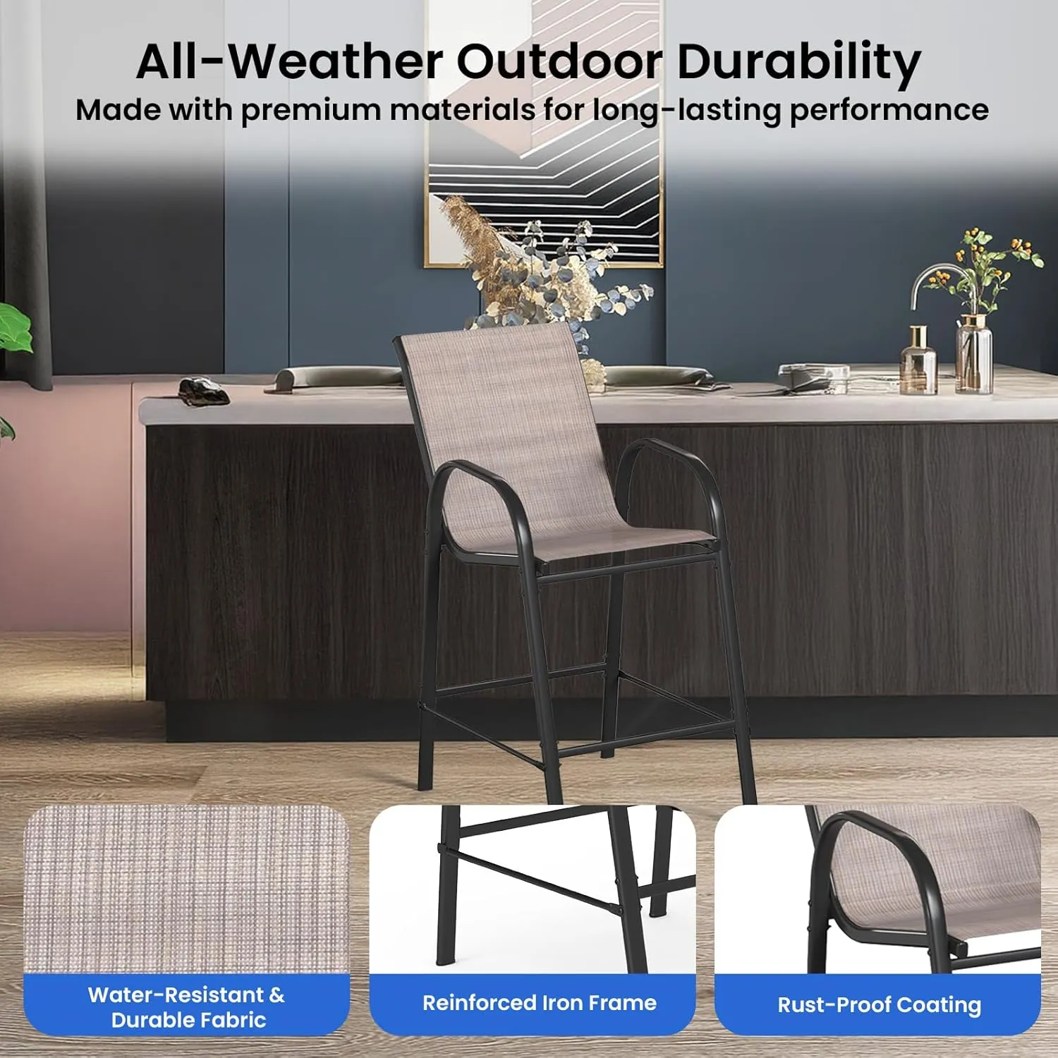 4-Piece Outdoor Bar Stool Set - Stackable High-Back Textilene Chairs & Weatherproof Steel Frame, 330lb Capacity Patio Furniture for Backyard/Balcony/Porch, Quick Assembly & Rust-Resistant