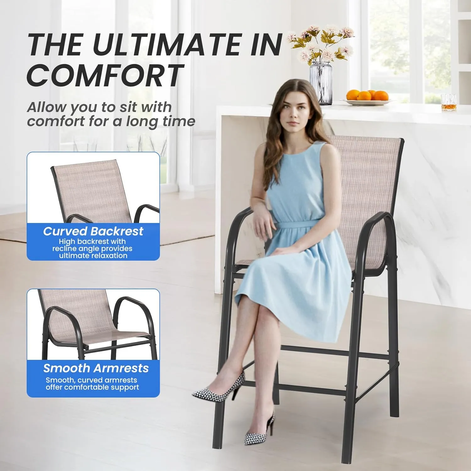 4-Piece Outdoor Bar Stool Set - Stackable High-Back Textilene Chairs & Weatherproof Steel Frame, 330lb Capacity Patio Furniture for Backyard/Balcony/Porch, Quick Assembly & Rust-Resistant