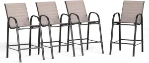 4-Piece Outdoor Bar Stool Set - Stackable High-Back Textilene Chairs & Weatherproof Steel Frame, 330lb Capacity Patio Furniture for Backyard/Balcony/Porch, Quick Assembly & Rust-Resistant