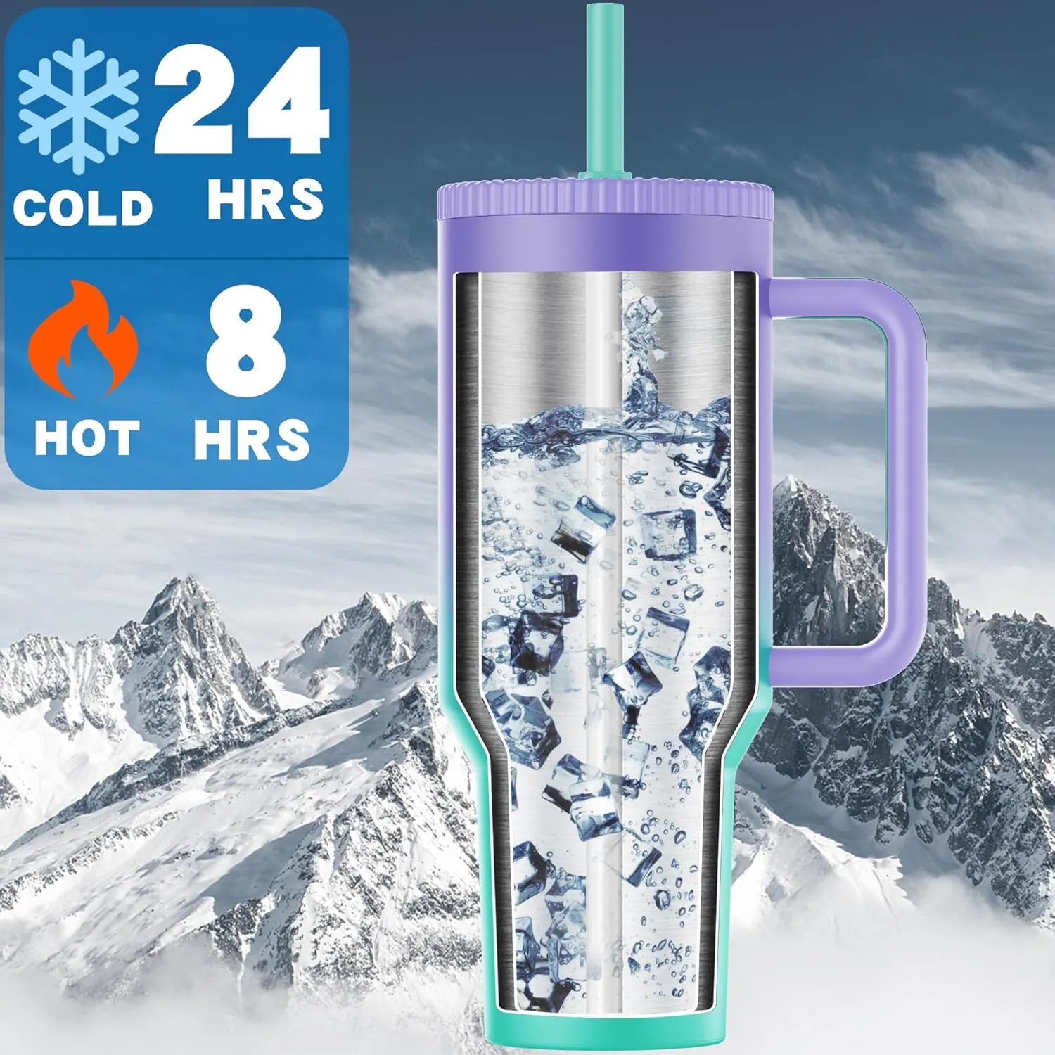 40 oz Tumbler with Handle and Flip Straw Lid - Upgraded Traveler 40oz Tumblers with Lids Straws Vacuum Insulated Leak Proof Stainless Steel Cup Mug Gifts for Men Women Him Her (Mermaid)