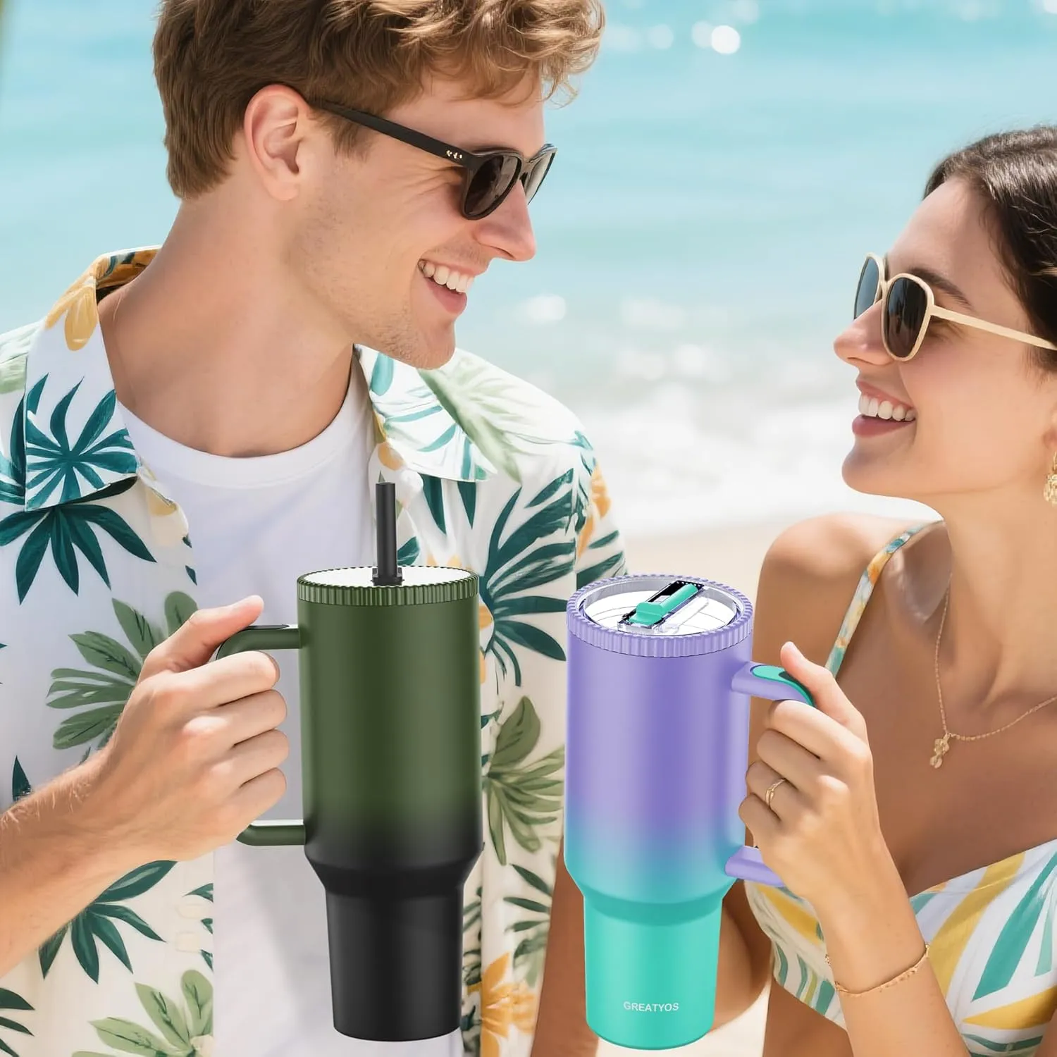 40 oz Tumbler with Handle and Flip Straw Lid - Upgraded Traveler 40oz Tumblers with Lids Straws Vacuum Insulated Leak Proof Stainless Steel Cup Mug Gifts for Men Women Him Her (Mermaid)