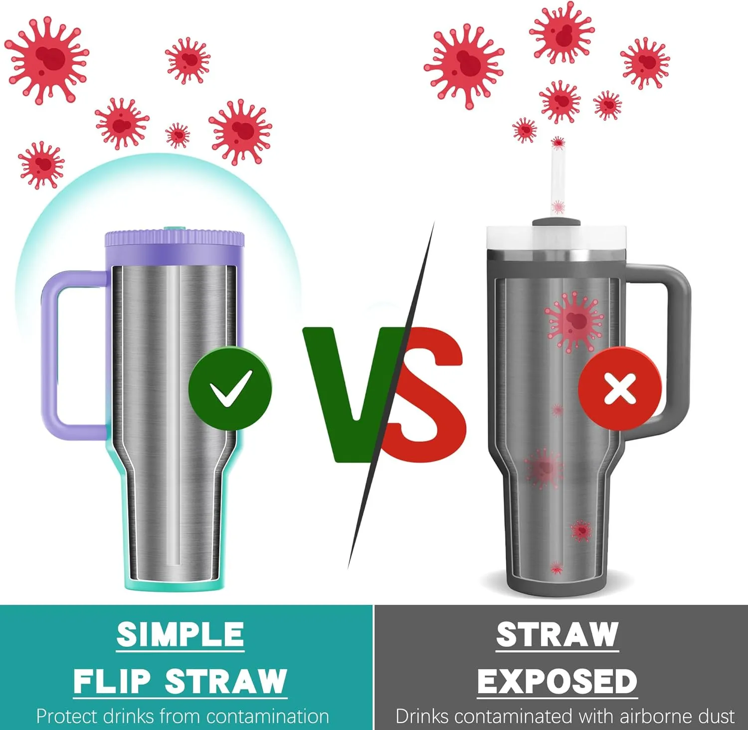 40 oz Tumbler with Handle and Flip Straw Lid - Upgraded Traveler 40oz Tumblers with Lids Straws Vacuum Insulated Leak Proof Stainless Steel Cup Mug Gifts for Men Women Him Her (Mermaid)