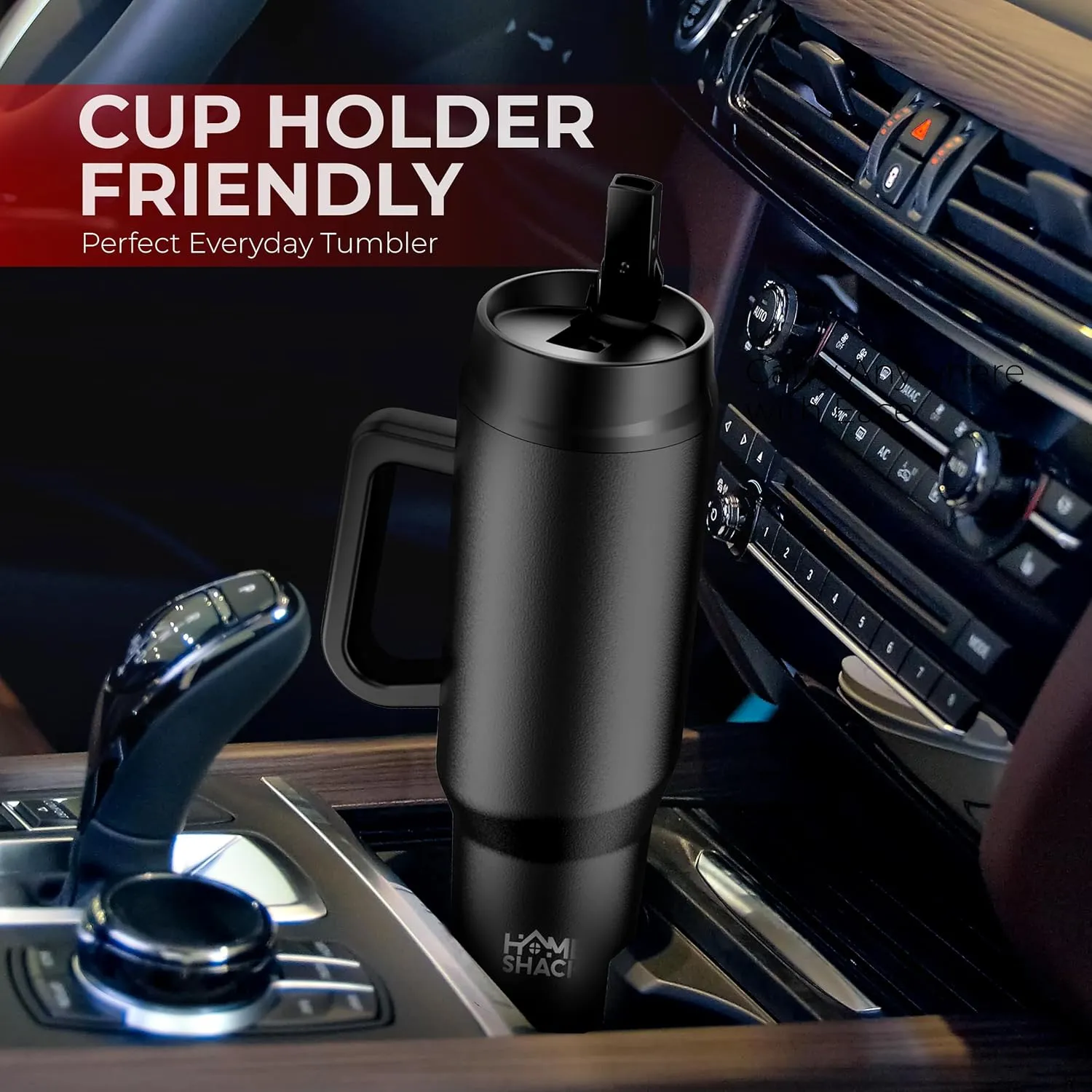 40 oz Tumbler with Handle and Foldable Straw Lid - Leakproof Insulated Stainless Steel Water Bottle - Hot & Cold Beverage Travel Mug - Reusable Iced Coffee Cup - Cupholder Friendly - Gift
