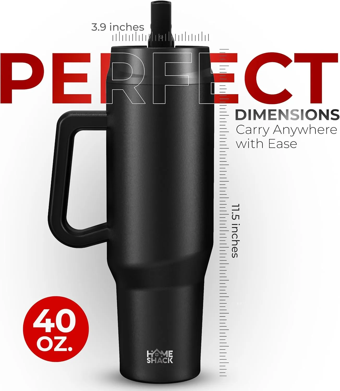 40 oz Tumbler with Handle and Foldable Straw Lid - Leakproof Insulated Stainless Steel Water Bottle - Hot & Cold Beverage Travel Mug - Reusable Iced Coffee Cup - Cupholder Friendly - Gift