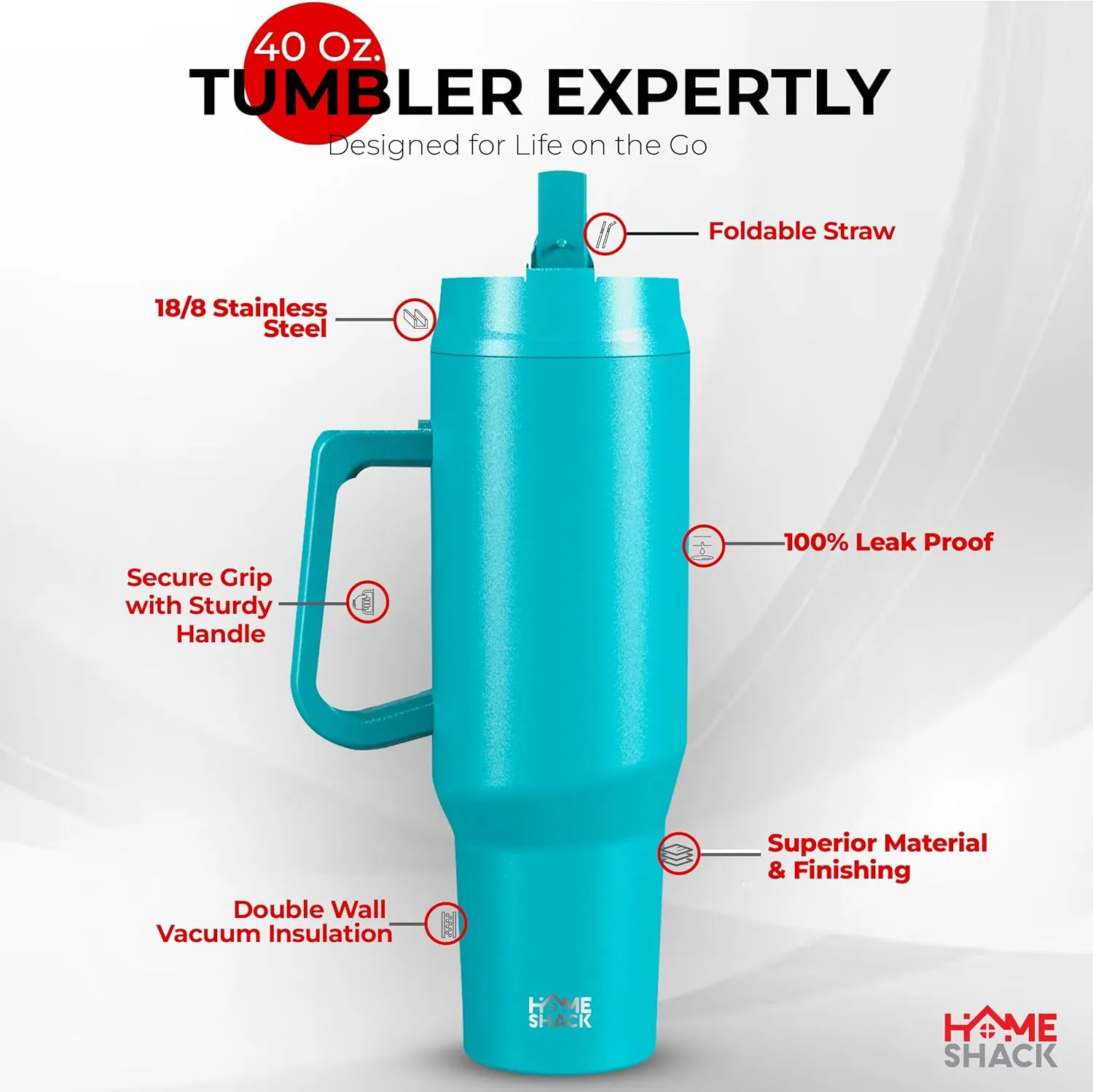 40 oz Tumbler with Handle and Foldable Straw Lid - Leakproof Insulated Stainless Steel Water Bottle - Hot & Cold Beverage Travel Mug - Reusable Iced Coffee Cup - Cupholder Friendly - Gift