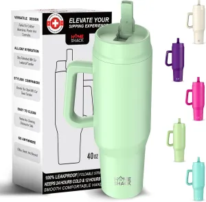 40 oz Tumbler with Handle and Foldable Straw Lid - Leakproof Insulated Stainless Steel Water Bottle - Hot & Cold Beverage Travel Mug - Reusable Iced Coffee Cup - Cupholder Friendly - Gift