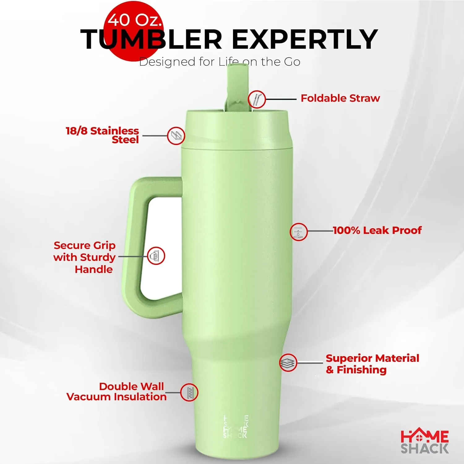 40 oz Tumbler with Handle and Foldable Straw Lid - Leakproof Insulated Stainless Steel Water Bottle - Hot & Cold Beverage Travel Mug - Reusable Iced Coffee Cup - Cupholder Friendly - Gift