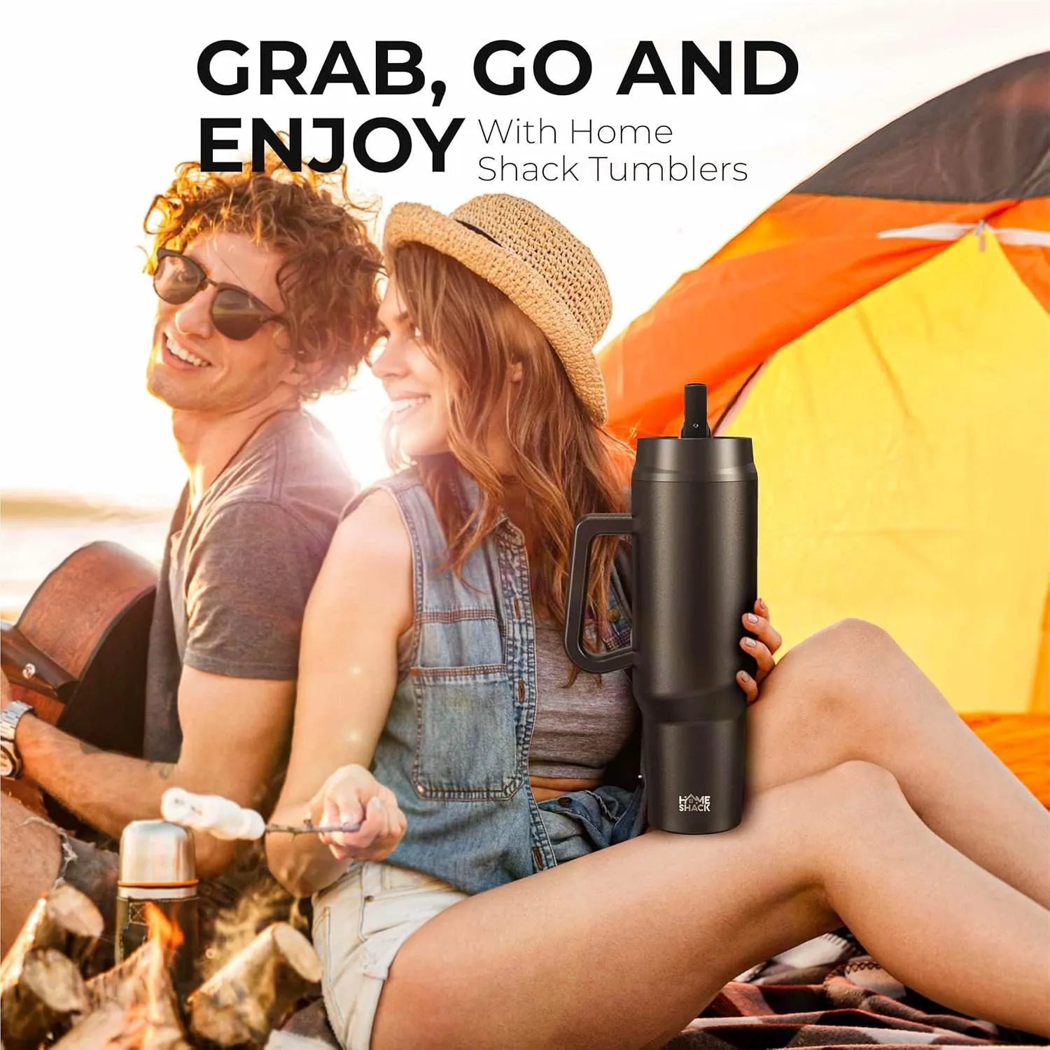 40 oz Tumbler with Handle and Foldable Straw Lid - Leakproof Insulated Stainless Steel Water Bottle - Hot & Cold Beverage Travel Mug - Reusable Iced Coffee Cup - Cupholder Friendly - Gift
