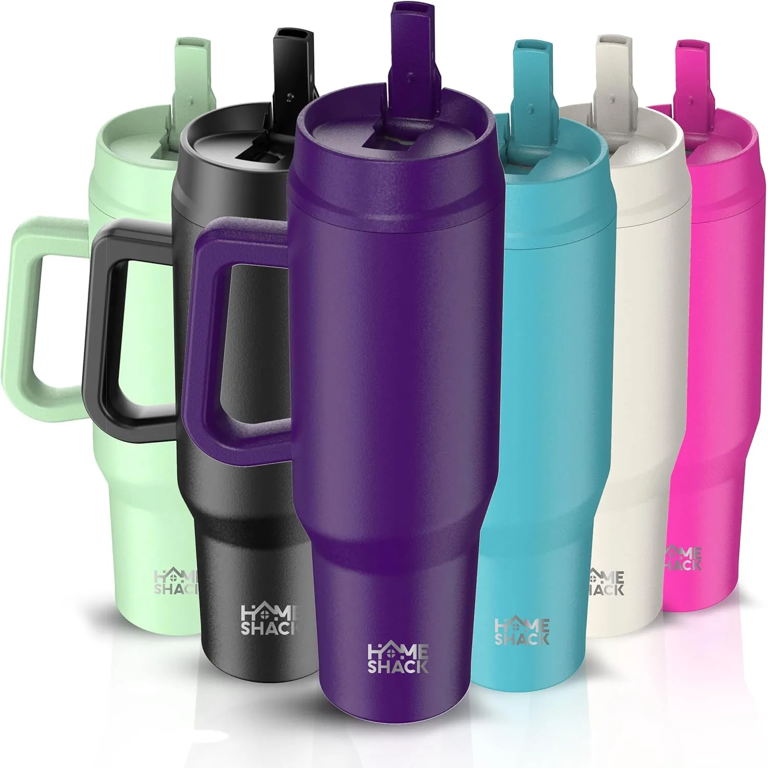 40 oz Tumbler with Handle and Foldable Straw Lid - Leakproof Insulated Stainless Steel Water Bottle - Hot & Cold Beverage Travel Mug - Reusable Iced Coffee Cup - Cupholder Friendly - Gift