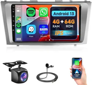 4G 64G Car Radio for Toyota Camry 2006-2011, Rimoody Android Car Stereo with Carplay Android Auto GPS Navigation WiFi 9 Inch Touchscreen Bluetooth FM EQ Mirror Link Backup Camera