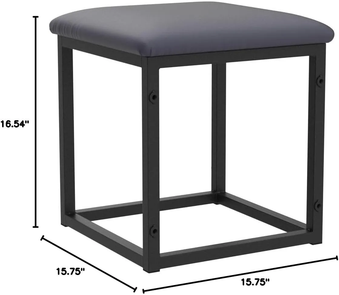 5 in 1 Nesting Ottoman Cube Chair, Stackable Stools, Leather Square Ottoman Bench, Foot Stool with Wheels for Living Room,Dining Room 15.75x15.75x16.54 inches