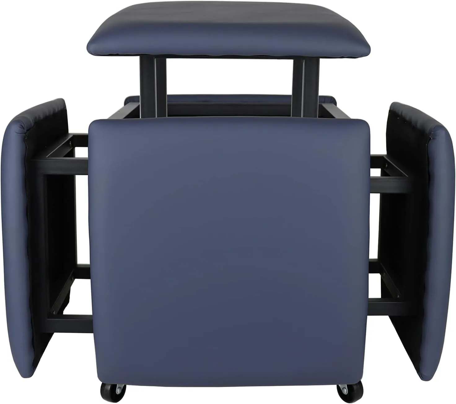 5 in 1 Nesting Ottoman Cube Chair, Stackable Stools, Leather Square Ottoman Bench, Foot Stool with Wheels for Living Room,Dining Room 15.75x15.75x16.54 inches