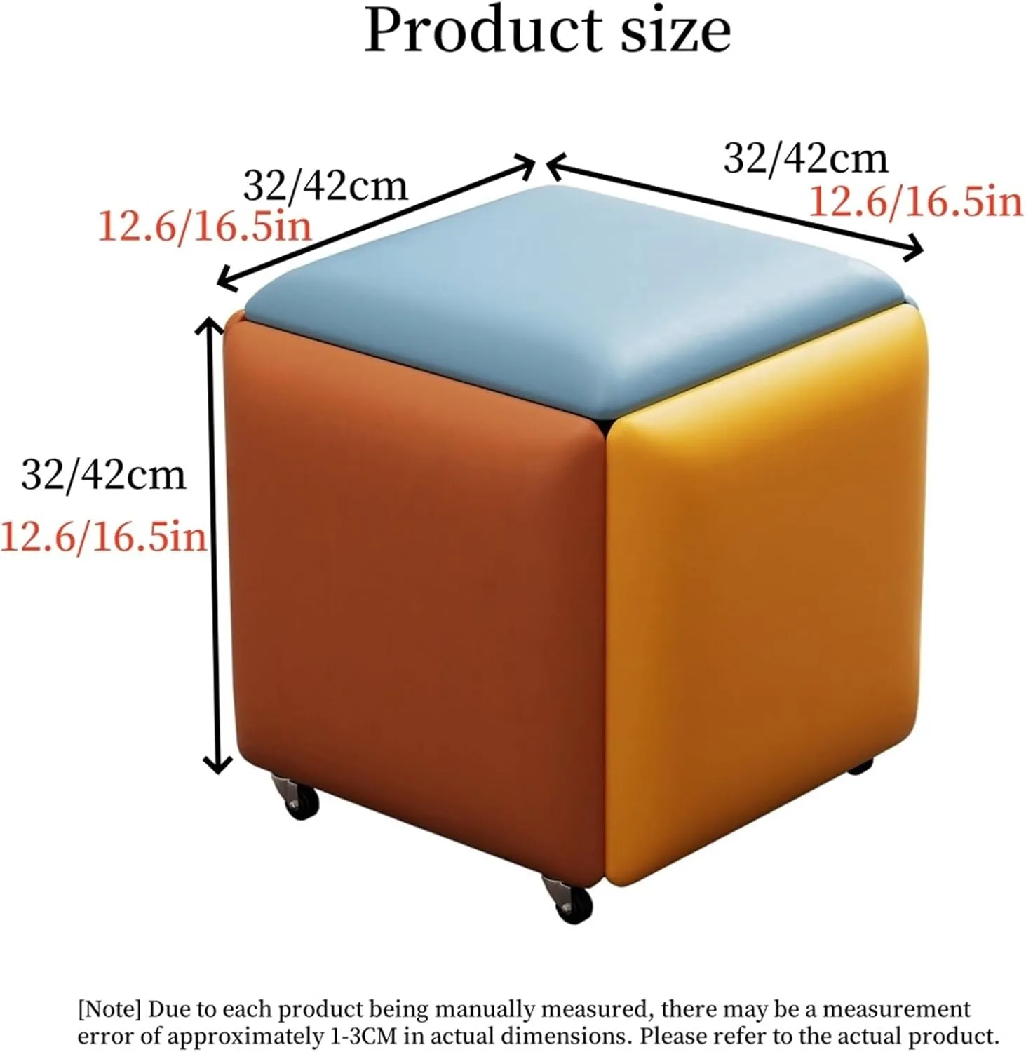 5 in 1 Nesting Ottoman with Wheels Movable Footstool Stackable Sofa Stools PU Leather Pouf Chair Square Foot Stool for Dining Room Living Room Creative idea(Yellow,32x32x32cm)