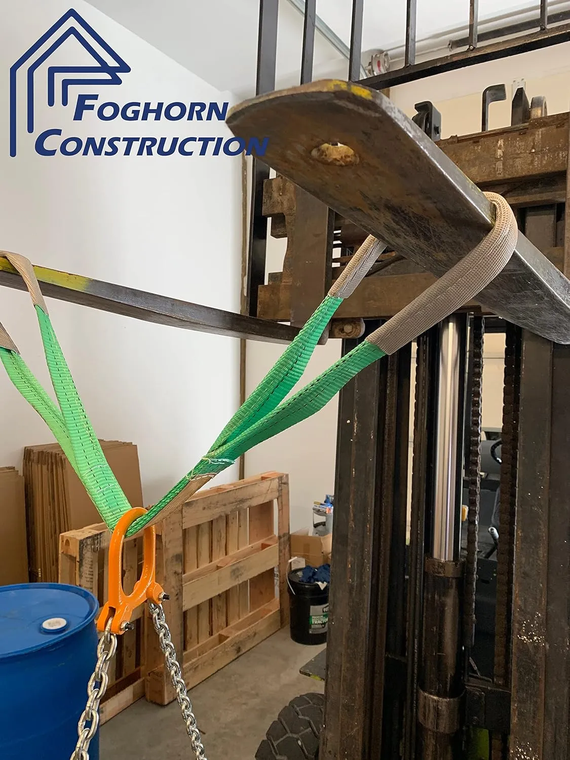 55 Gallon Drum Lifting Chain Hoist with 1 Ton Capacity - Webbing Sling Included for Extra Attachment Options Forklift, Crane, Jib Boom, Chain Lifter