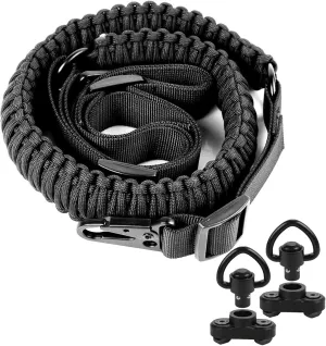 550 Paracord 2 Point Sling with HK Clips & 2-Pack M-Rail Sling Attachment with Swivel Adjustable Length Rifle Sling Strap 1.25” Wide
