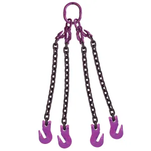 5/8" x 15' - Adjustable 4 Leg Chain Sling w/ Grab Hooks - Grade 100