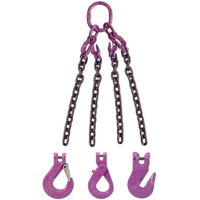5/8" x 15' - Adjustable 4 Leg Chain Sling w/ Grab Hooks - Grade 100
