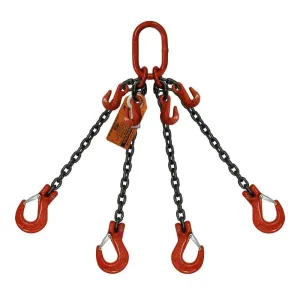 5/8" x 30' Adjustable Type-A Four Leg Bridle Chain Sling | 58,700 Lbs. WLL | Sling Hook-to-Grab Hook | Grade 100 Alloy | 1-1/2" Master Link | for Tough Conditions | Hanes Supply (HSI)