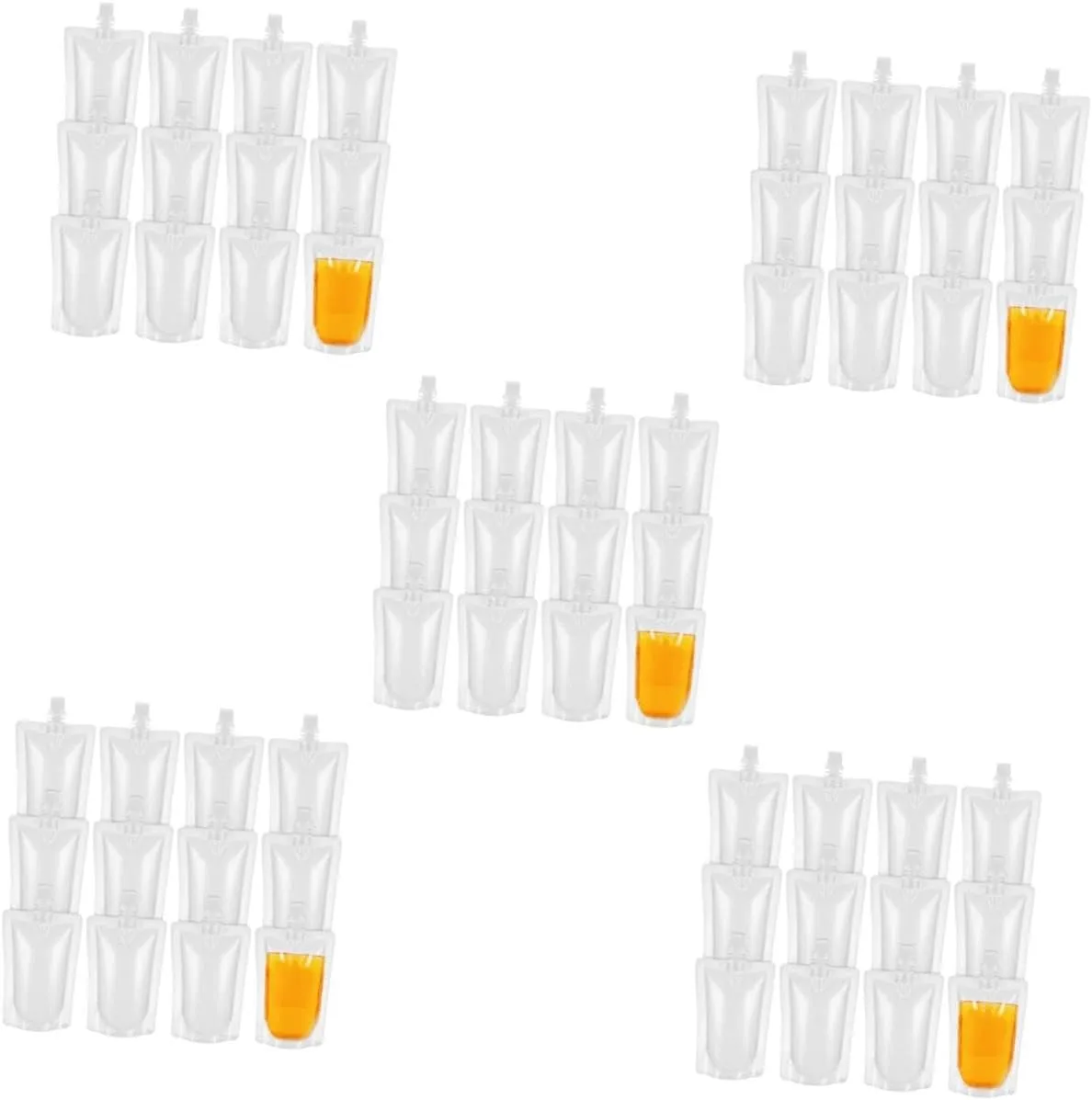 5sets Plastic Drinks Flask Bag 100ml Flask Pouch Tap Reusable and Leakproof Bag for Travel 50pcs*5