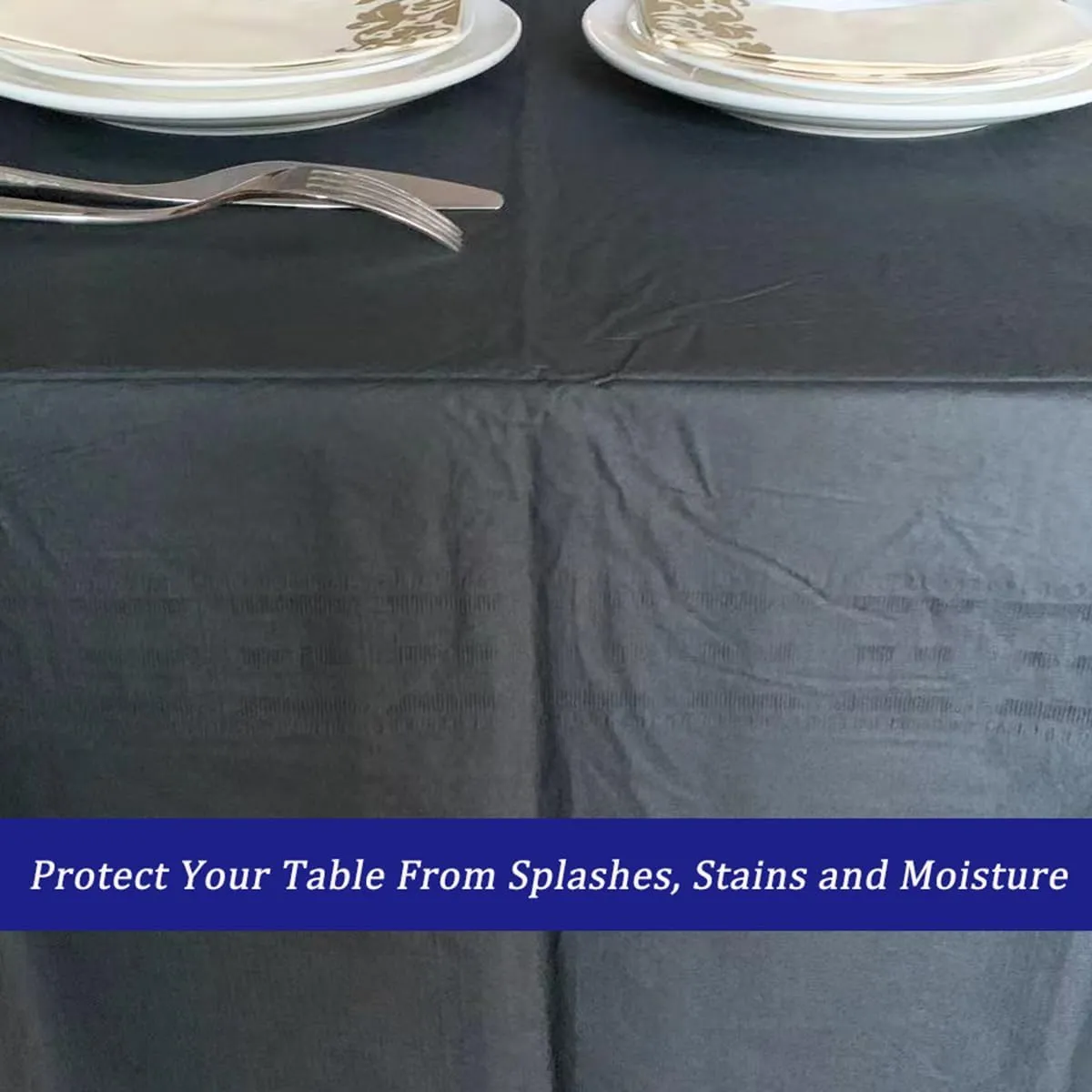 [6 Pack] Black Paper Tablecloths Disposable for Rectangle Tables, 54 X 108 Inch Party Table Cover with Plastic Backing, Waterproof 3 Ply Table Cloth for Halloween Banquet Parties, New Pattern