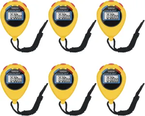 6 Pack Multi-Function Electronic Digital Sport Stopwatch Timer, Large Display with Date Time and Alarm Function,Suitable for Sports Coaches Fitness Coaches and Referees (Yellow)