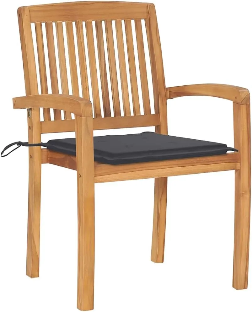 6-Piece Stackable Teak Wood Patio Chairs with Cushions - Outdoor Indoor Dining Chairs Set Weather-Resistant Furniture for Garden Poolside Camping (Anthracite)