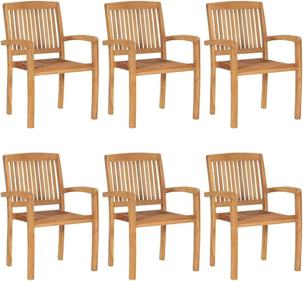 6-Piece Stackable Teak Wood Patio Chairs with Cushions - Outdoor Indoor Dining Chairs Set Weather-Resistant Furniture for Garden Poolside Camping (Anthracite)