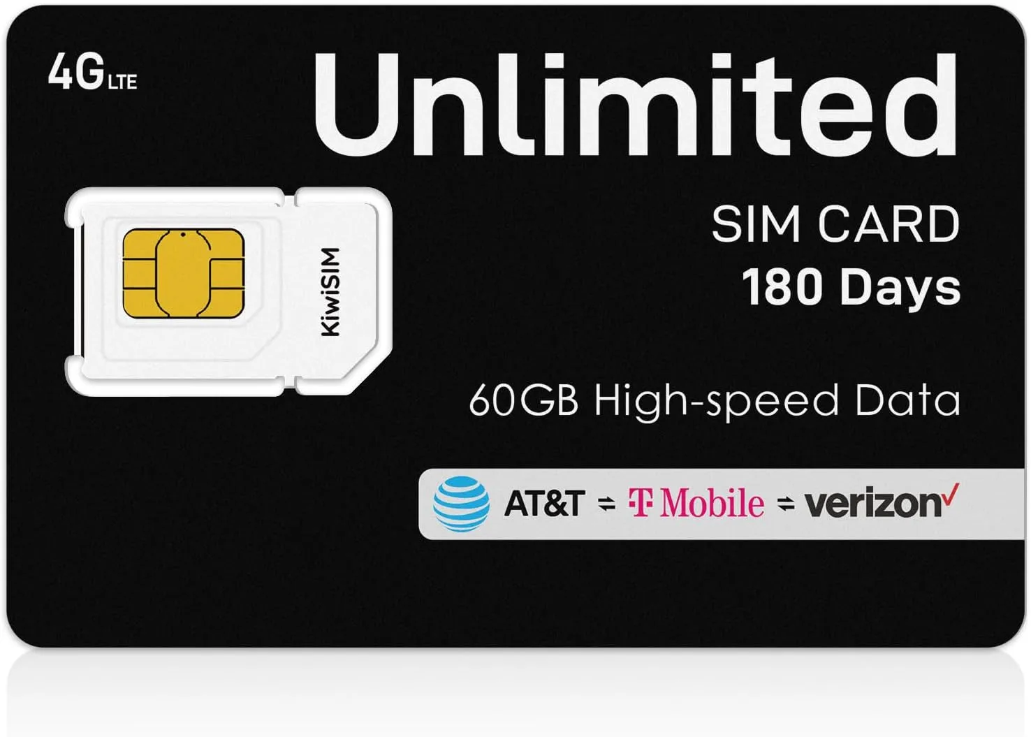 60GB High-Speed Data SIM Card (180 Days) – Works with AT&T, T-Mobile, Verizon | No Contract, No Activation | Compatible with Unlocked WiFi Routers & iOS Devices
