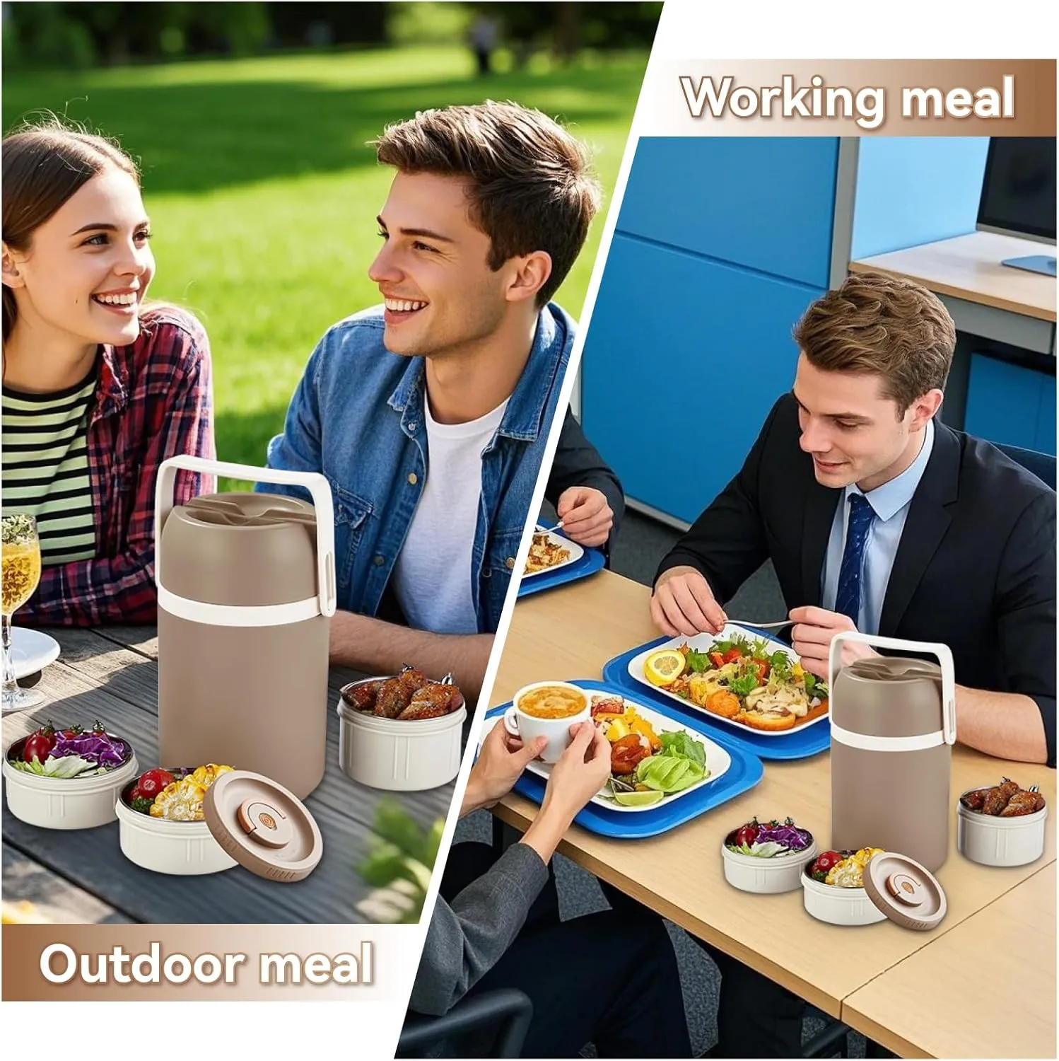 67oz Thermos for Hot Food,3-Layer Sealed Stackable Food Thermos,with Lunch Bag Soup Thermos,It Is Suitable for Daily Office Meals and Outdoor Meals,Among Other uses (Gray, 67)