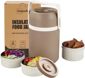 67oz Thermos for Hot Food,3-Layer Sealed Stackable Food Thermos,with Lunch Bag Soup Thermos,It Is Suitable for Daily Office Meals and Outdoor Meals,Among Other uses (Gray, 67)
