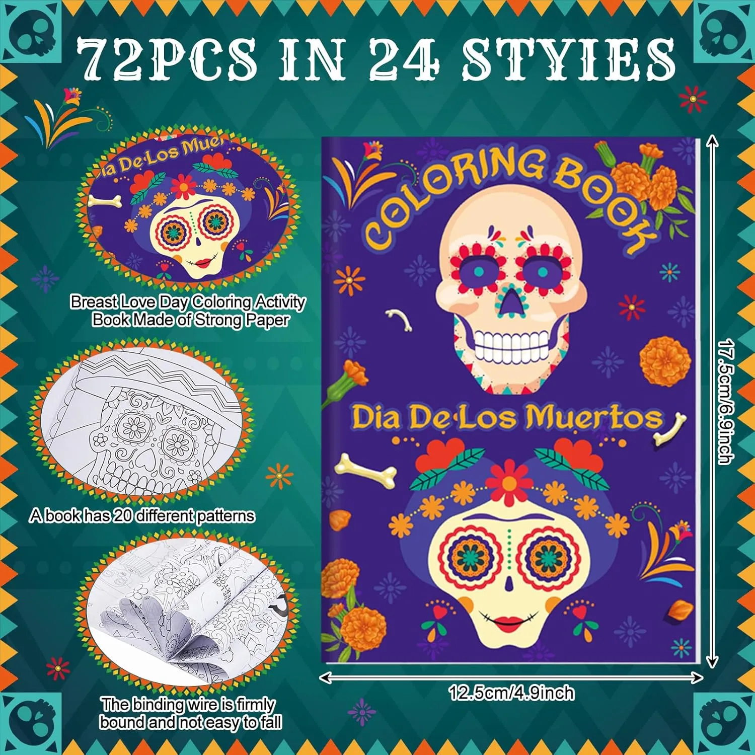 72 Pcs Day of The Dead Coloring Book for Adults Kids DIY Sugar Skulls Coloring Book Bulk Mexican Dia De Los Muertos Books Halloween Party Favors Bag Fillers