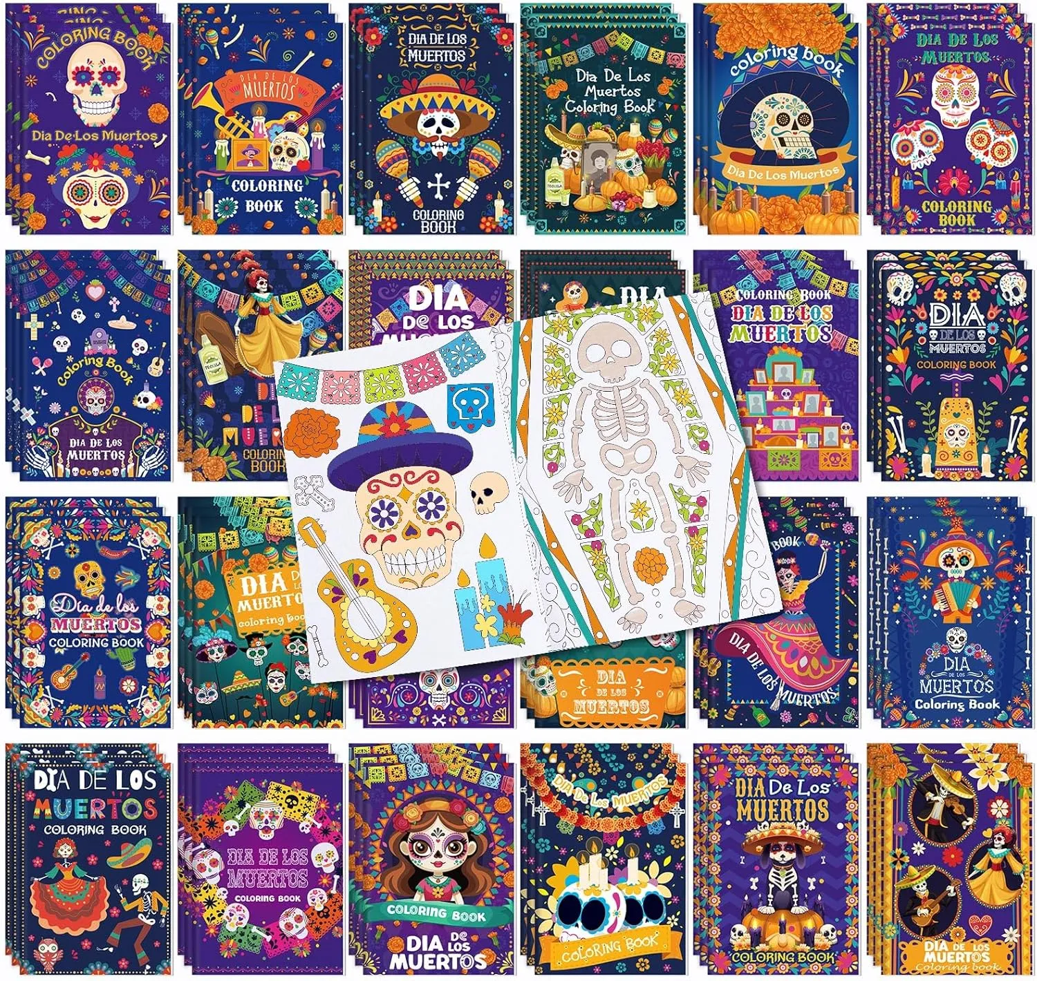 72 Pcs Day of The Dead Coloring Book for Adults Kids DIY Sugar Skulls Coloring Book Bulk Mexican Dia De Los Muertos Books Halloween Party Favors Bag Fillers