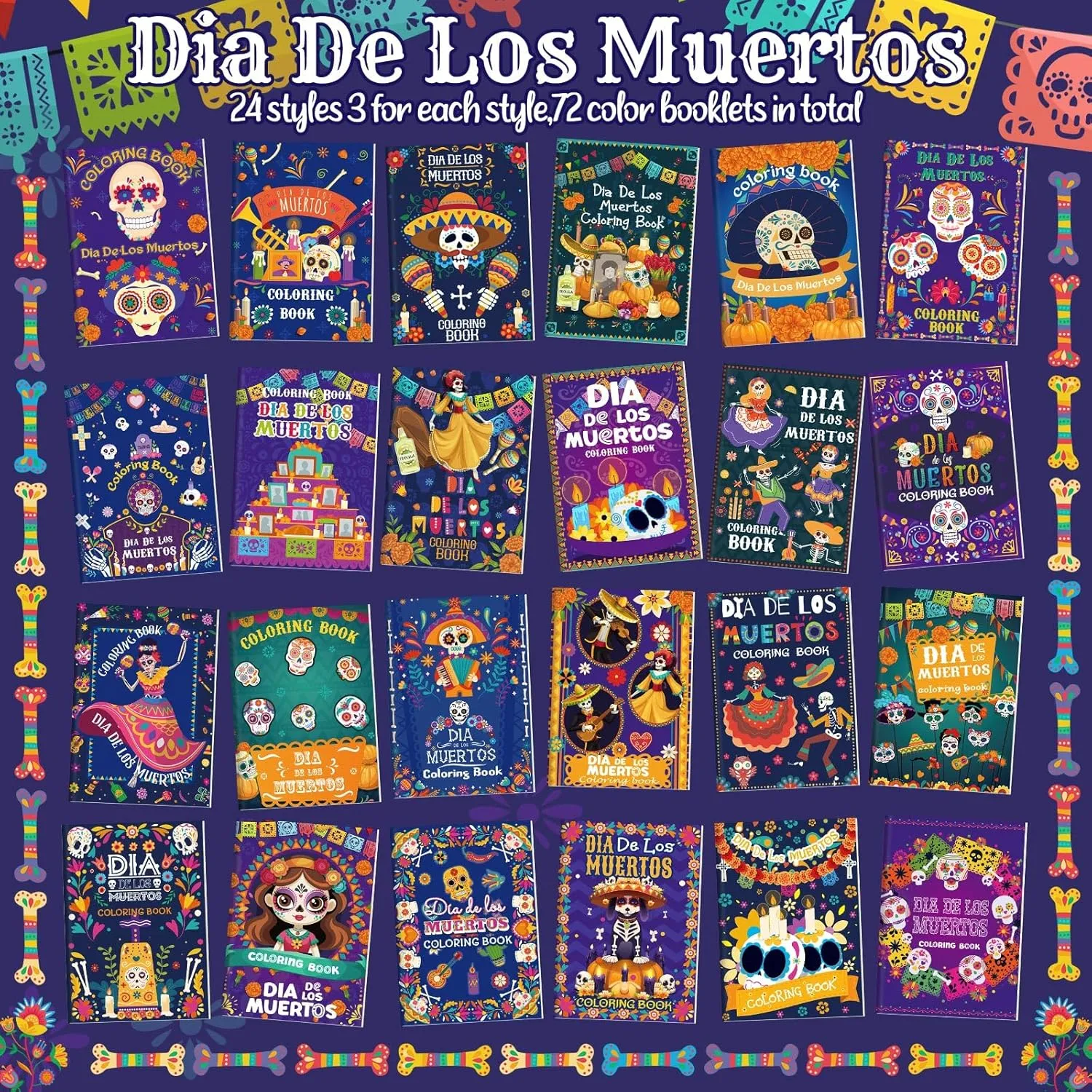 72 Pcs Day of The Dead Coloring Book for Adults Kids DIY Sugar Skulls Coloring Book Bulk Mexican Dia De Los Muertos Books Halloween Party Favors Bag Fillers