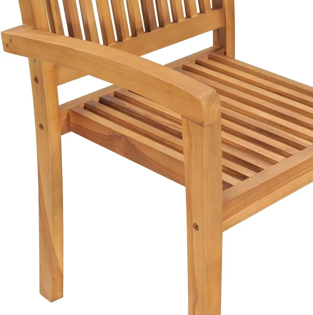 8-Piece Solid Teak Wood Stackable Patio Chairs with Cream Cushions, Outdoor Furniture Set for Dining, Pool, Beach, and Garden, Weather-Resistant, Easy Storage
