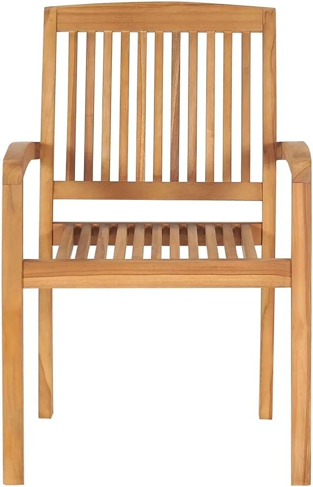8-Piece Solid Teak Wood Stackable Patio Chairs with Cream Cushions, Outdoor Furniture Set for Dining, Pool, Beach, and Garden, Weather-Resistant, Easy Storage