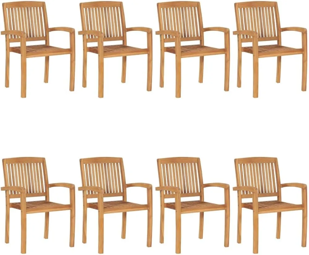 8-Piece Solid Teak Wood Stackable Patio Chairs with Cream Cushions, Outdoor Furniture Set for Dining, Pool, Beach, and Garden, Weather-Resistant, Easy Storage