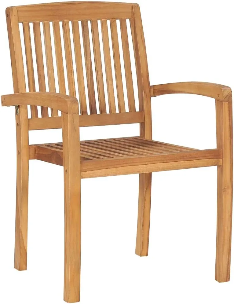 8-Piece Solid Teak Wood Stackable Patio Chairs with Cream Cushions, Outdoor Furniture Set for Dining, Pool, Beach, and Garden, Weather-Resistant, Easy Storage