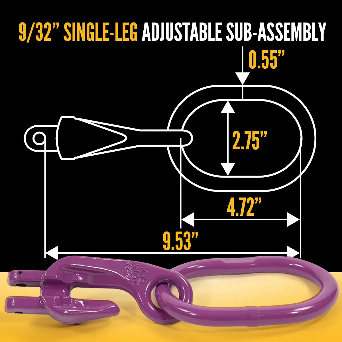 9/32" x 10' - Adjustable Single Leg Chain Sling w/ Grab Hook - Grade 100