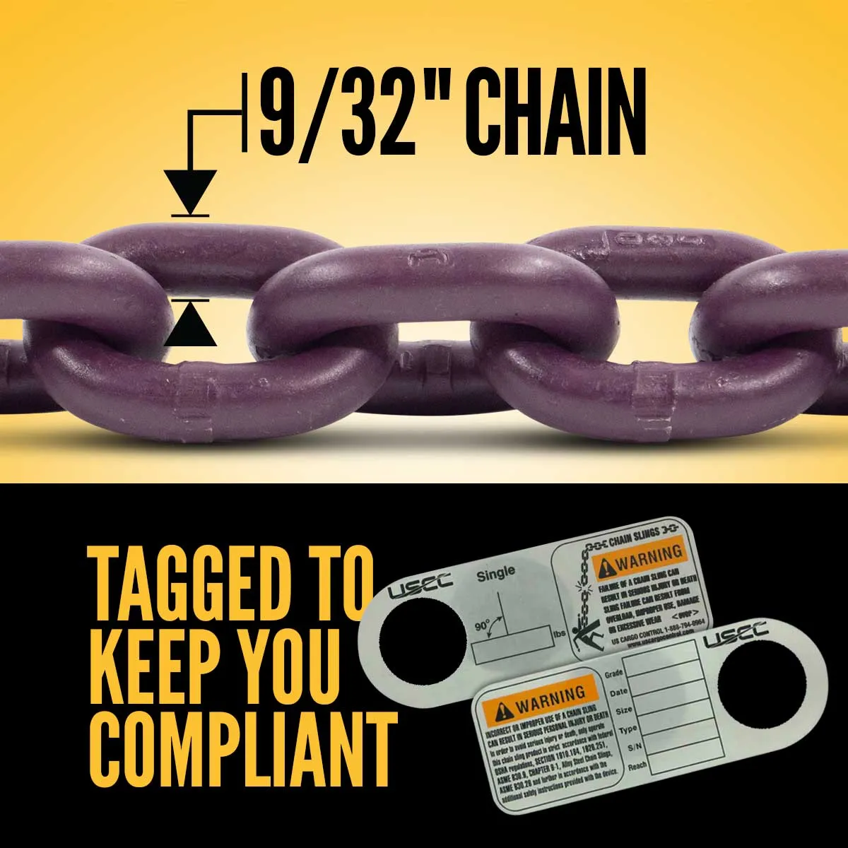 9/32" x 10' - Adjustable Single Leg Chain Sling w/ Grab Hook - Grade 100