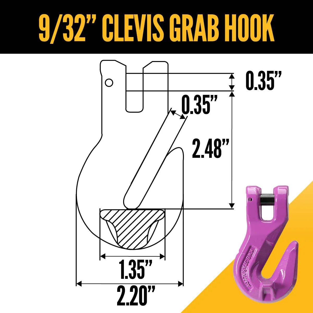 9/32" x 5' - Adjustable 2 Leg Chain Sling w/ Grab Hooks - Grade 100