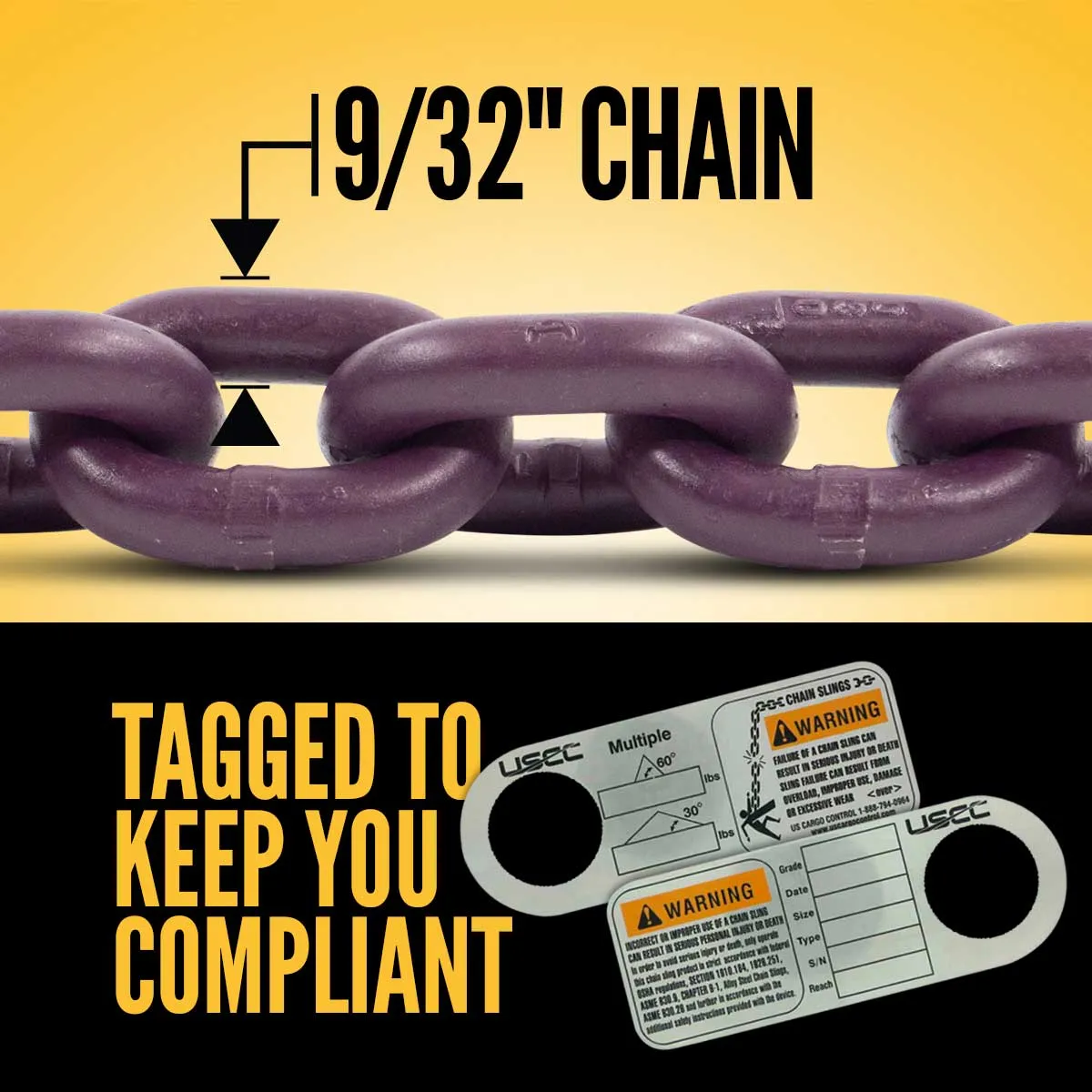 9/32" x 5' - Adjustable 2 Leg Chain Sling w/ Grab Hooks - Grade 100