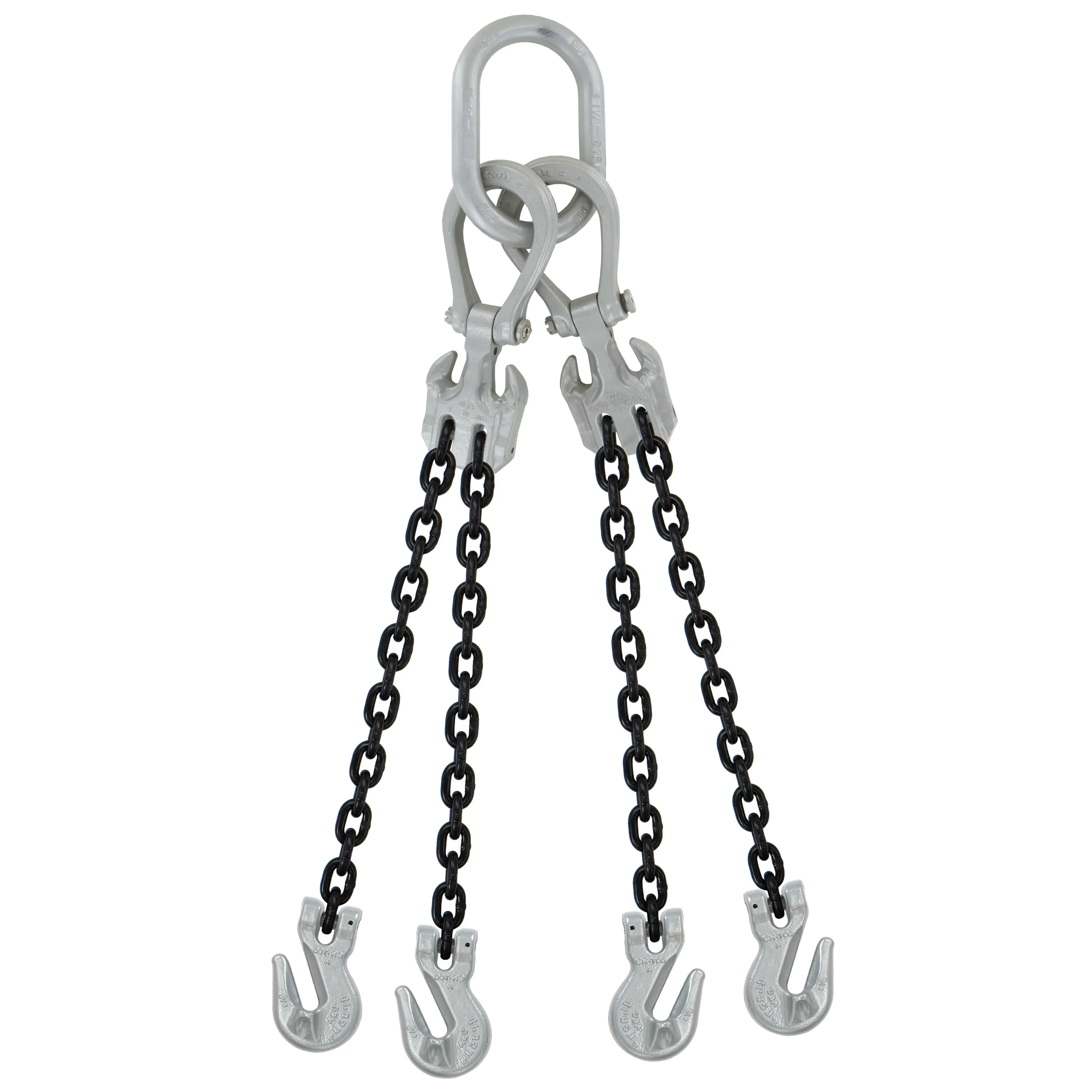 9/32" x 5' - Domestic Adjustable 4 Leg Chain Sling with Crosby Grab Hooks - Grade 100