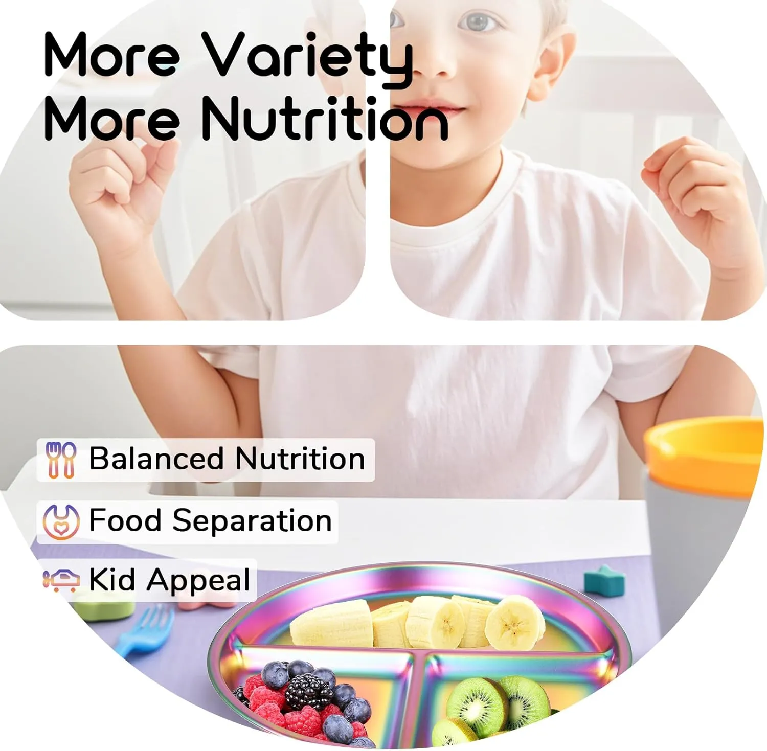 9" Stainless Steel Toddler Plates Set of 4, Divided Plate for Kids & Baby, Non Toxic Unbreakable Dishes Dinnerware Adults Portion Control Snack Container, Colorful Meal Time Chums