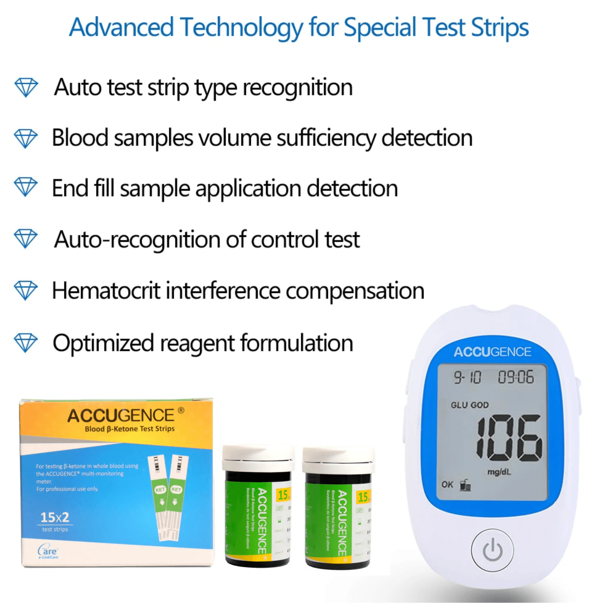 Accugence - Blood Ketone Meter Starter Kit - 30 x Beta-Ketone Strips