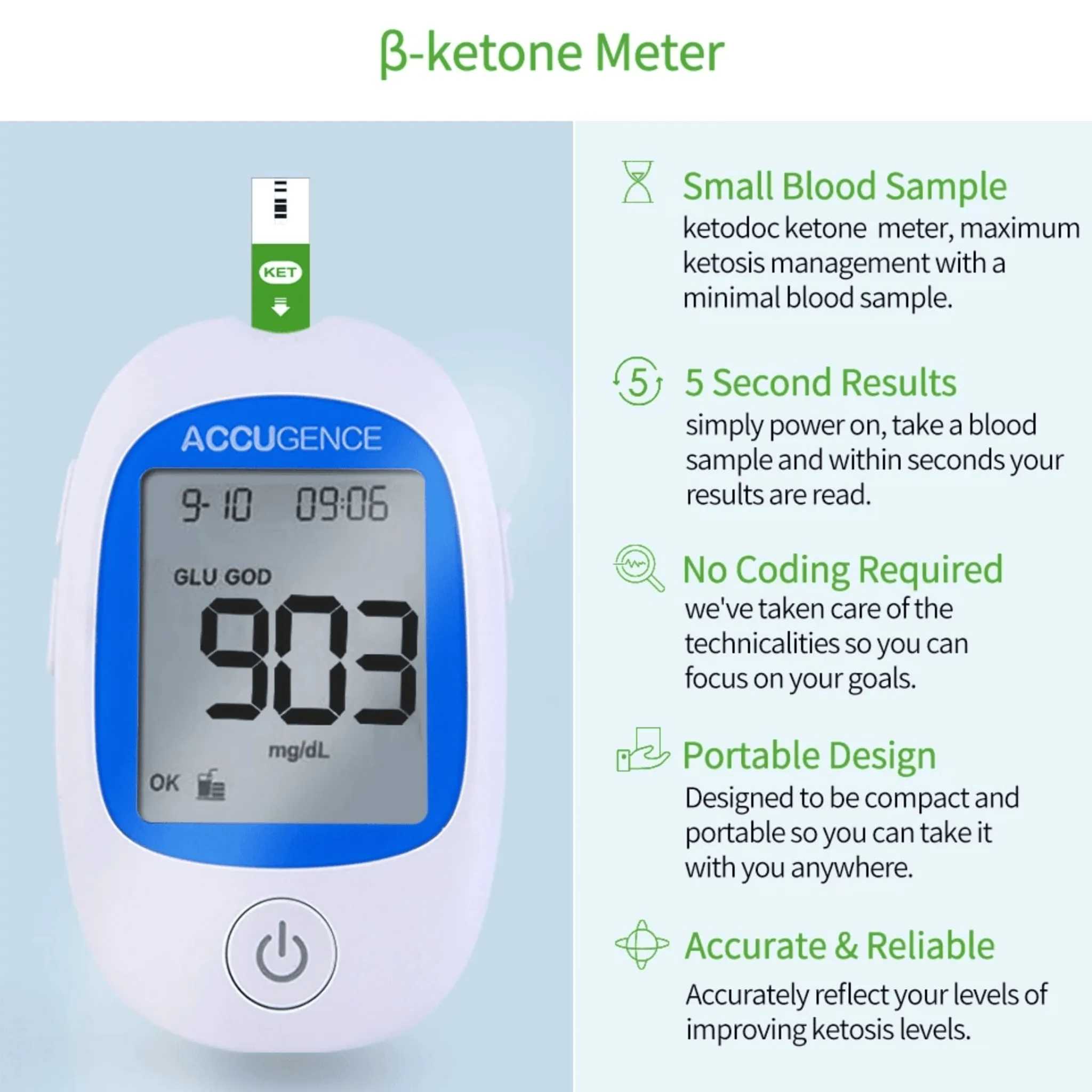 Accugence - Blood Ketone Meter Starter Kit - 30 x Beta-Ketone Strips