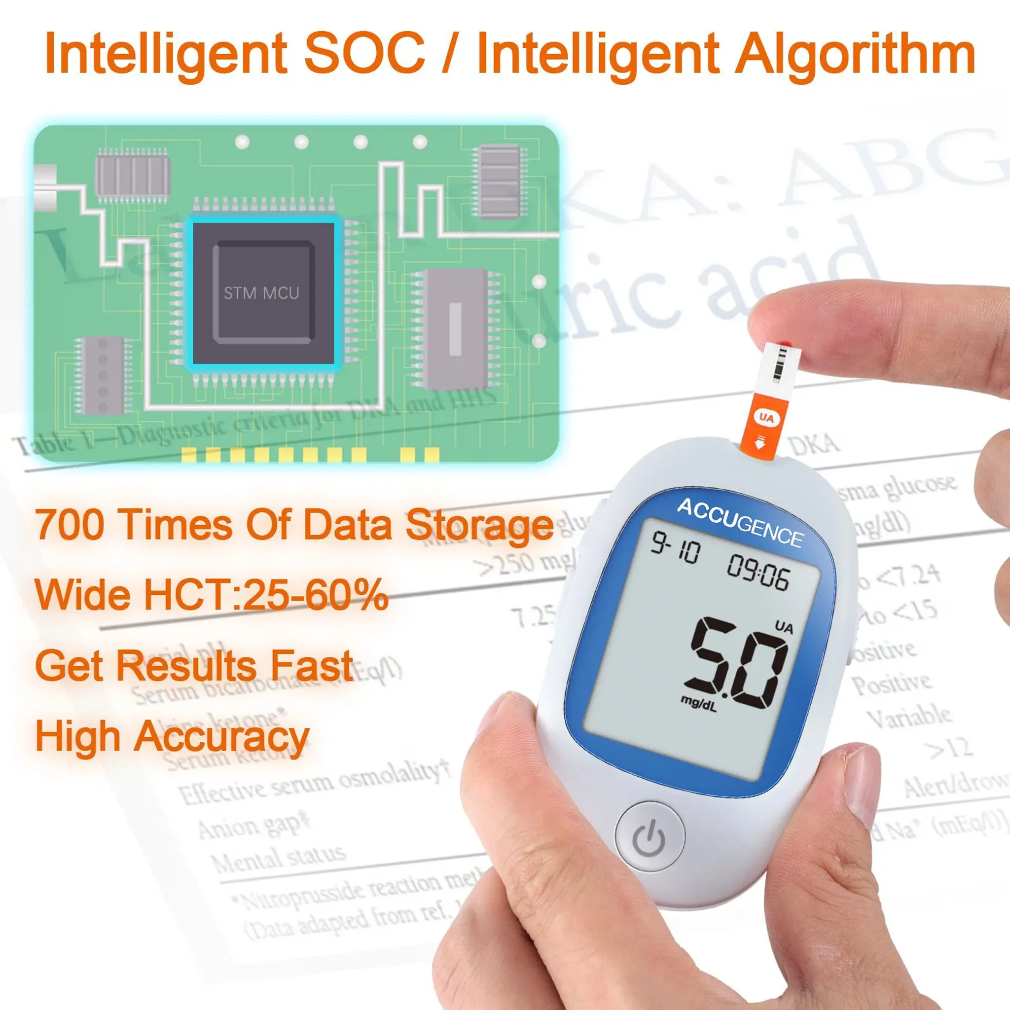 Accugence - Blood Uric Acid Meter Starter Kit with 25 x Uric Acid Strips